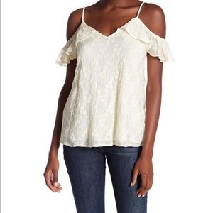NWT Ro&De Embroidered Cold Shoulder Top Butter